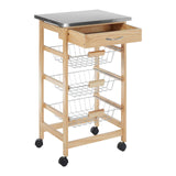 3 Wire Baskets Pinewood Kitchen Trolley