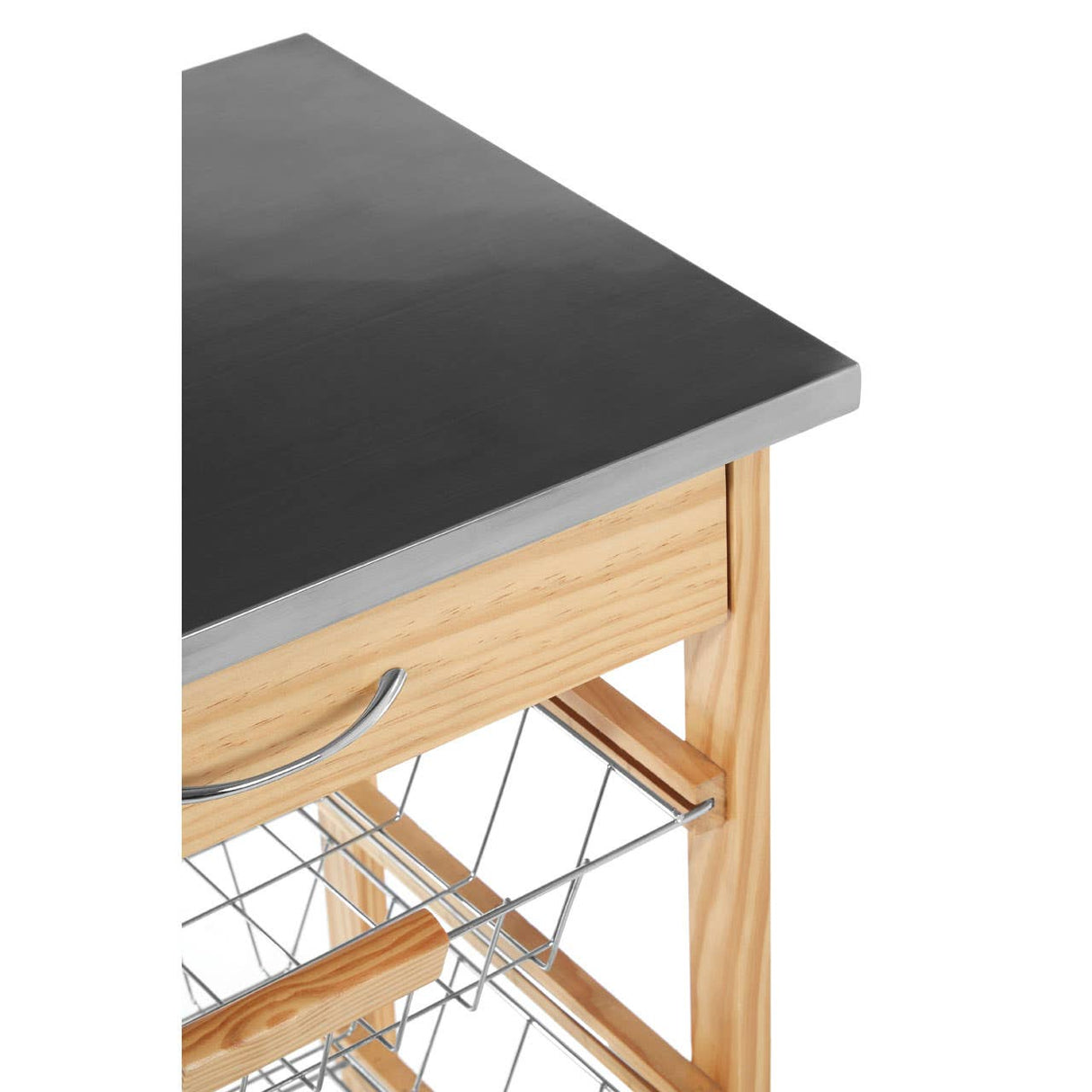 3 Wire Baskets Pinewood Kitchen Trolley