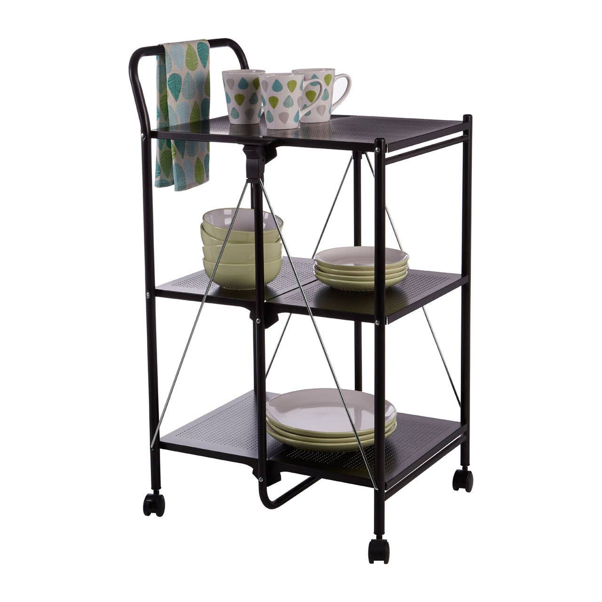 Black Rectangular Folding Kitchen Trolley