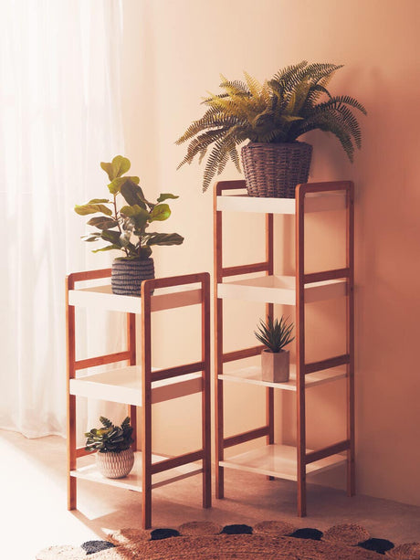 Nostra Four Tiers White / Bamboo Shelf Unit