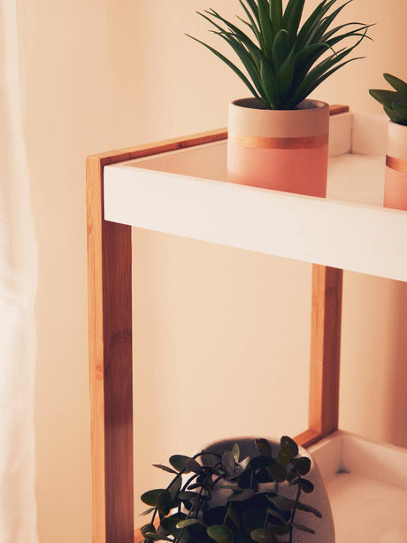 Nostra 5 Tier White / Bamboo Shelf Unit