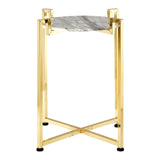 White Marble Side Table With Warm Gold Base
