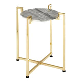 White Marble Side Table With Warm Gold Base