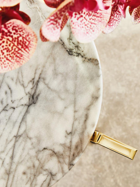 White Marble Side Table With Warm Gold Base
