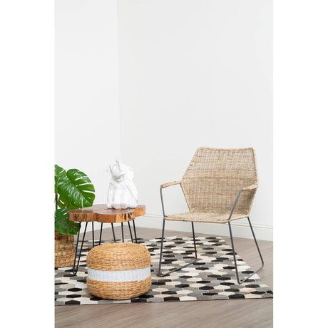 Ashby Seagrass Pouffe With White Stripe