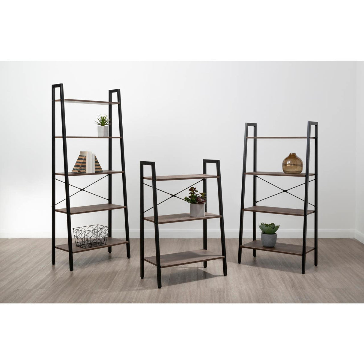 Bradbury Five Tier Dark Oak Veneer Ladder Shelf Unit