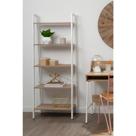 Bradbury Five Tier Natural Oak Veneer Ladder Shelf Unit