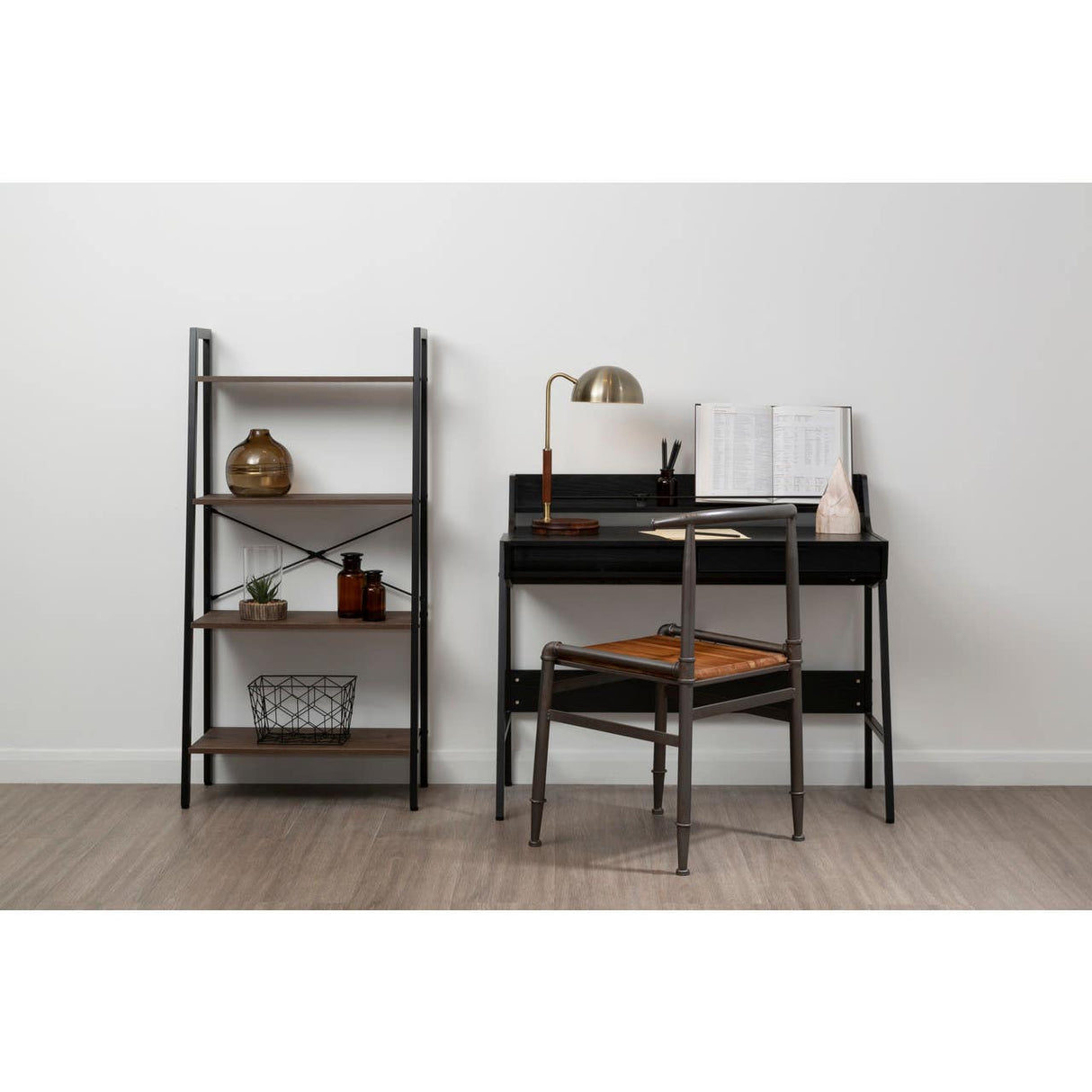 Bradbury Four Tier Dark Oak Veneer Ladder Shelf Unit