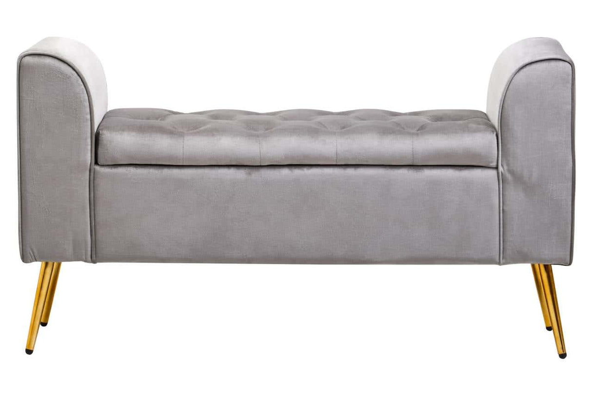 Loretta Grey Velvet Storage Bench With Gold Finish Legs