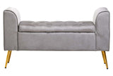 Loretta Grey Velvet Storage Bench With Gold Finish Legs