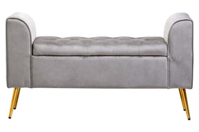 Loretta Grey Velvet Storage Bench With Gold Finish Legs