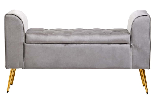 Loretta Grey Velvet Storage Bench With Gold Finish Legs