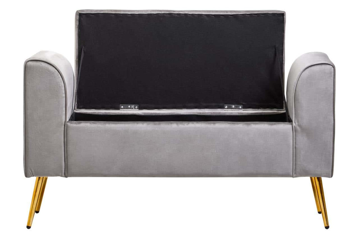 Loretta Grey Velvet Storage Bench With Gold Finish Legs
