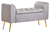 Loretta Grey Velvet Storage Bench With Gold Finish Legs