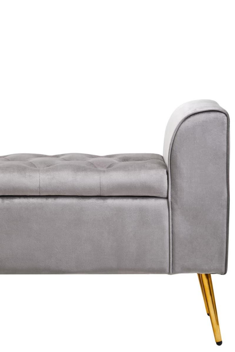 Loretta Grey Velvet Storage Bench With Gold Finish Legs