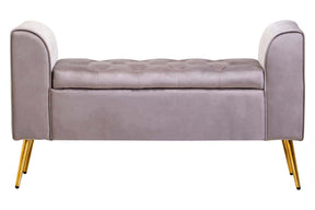 Loretta Mink Velvet Storage Bench With Gold Finish Legs
