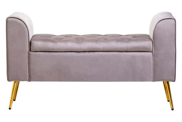 Loretta Mink Velvet Storage Bench With Gold Finish Legs