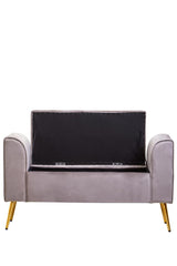 Loretta Mink Velvet Storage Bench With Gold Finish Legs