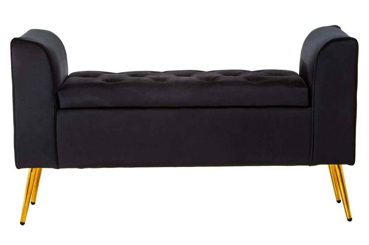 Loretta Black Velvet Storage Bench With Gold Finish Legs