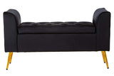 Loretta Black Velvet Storage Bench With Gold Finish Legs