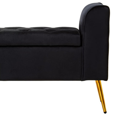 Loretta Black Velvet Storage Bench With Gold Finish Legs