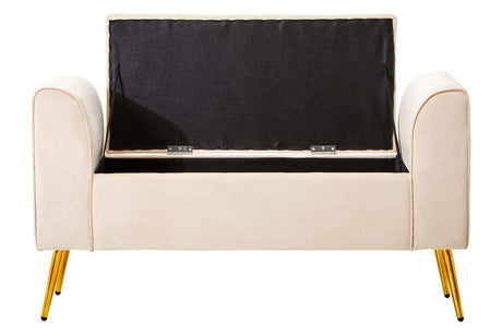 Loretta stone velvet storage bench with gold finish iron legs