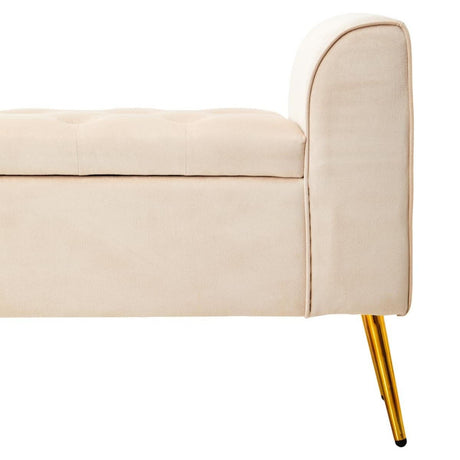 Loretta stone velvet storage bench with gold finish iron legs