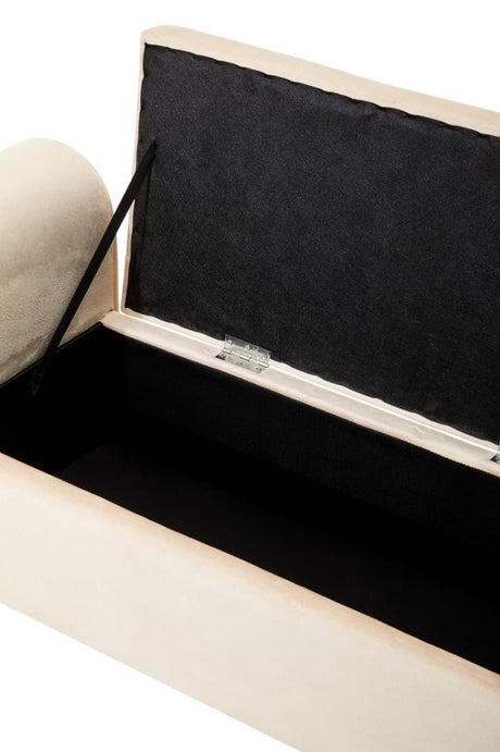Loretta stone velvet storage bench with gold finish iron legs