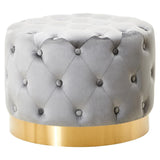 Loretta grey velvet stool with matte gold finish metal base