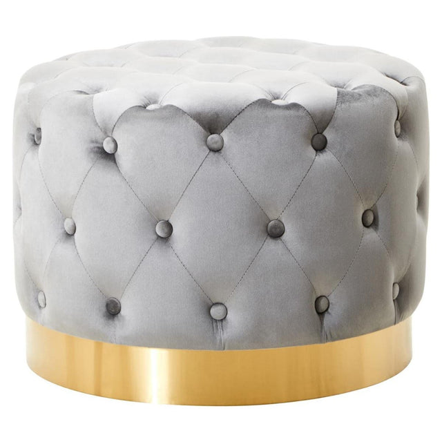 Loretta grey velvet stool with matte gold finish metal base