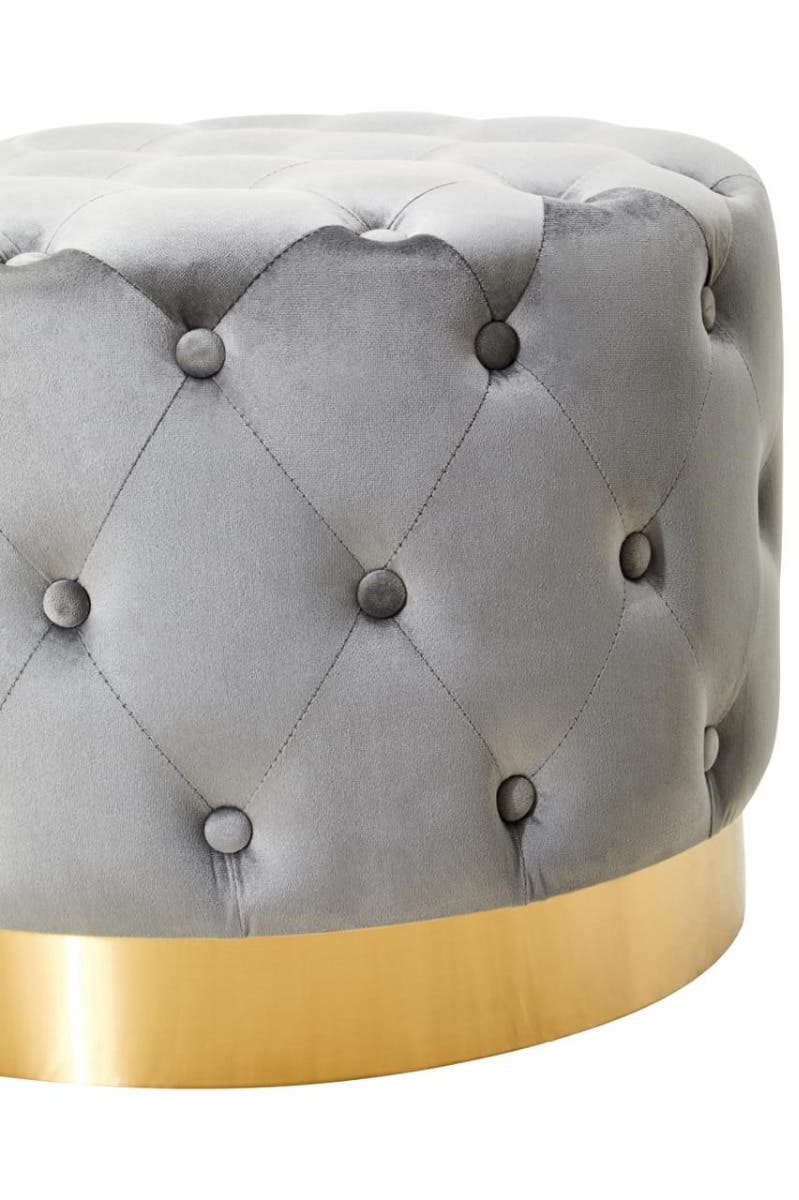 Loretta grey velvet stool with matte gold finish metal base