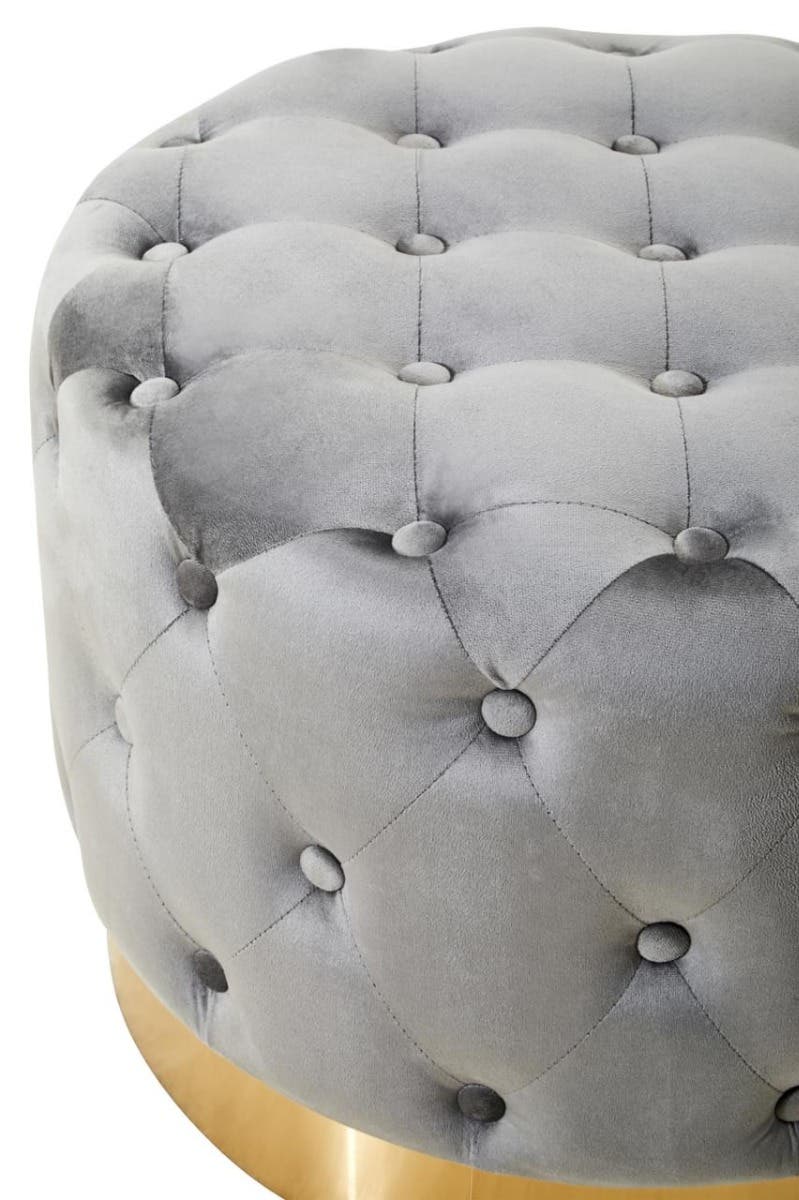 Loretta grey velvet stool with matte gold finish metal base