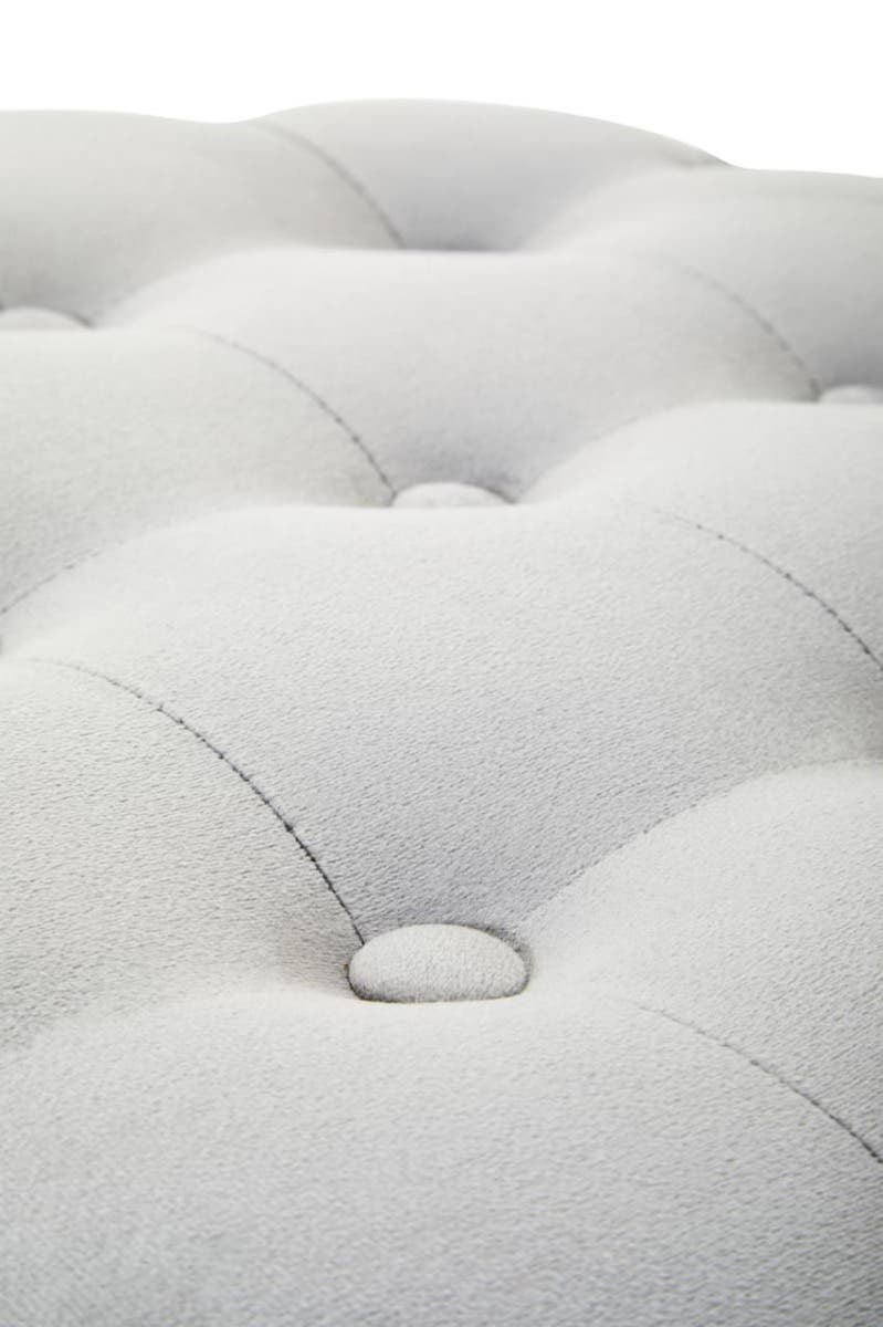 Loretta grey velvet stool with matte gold finish metal base