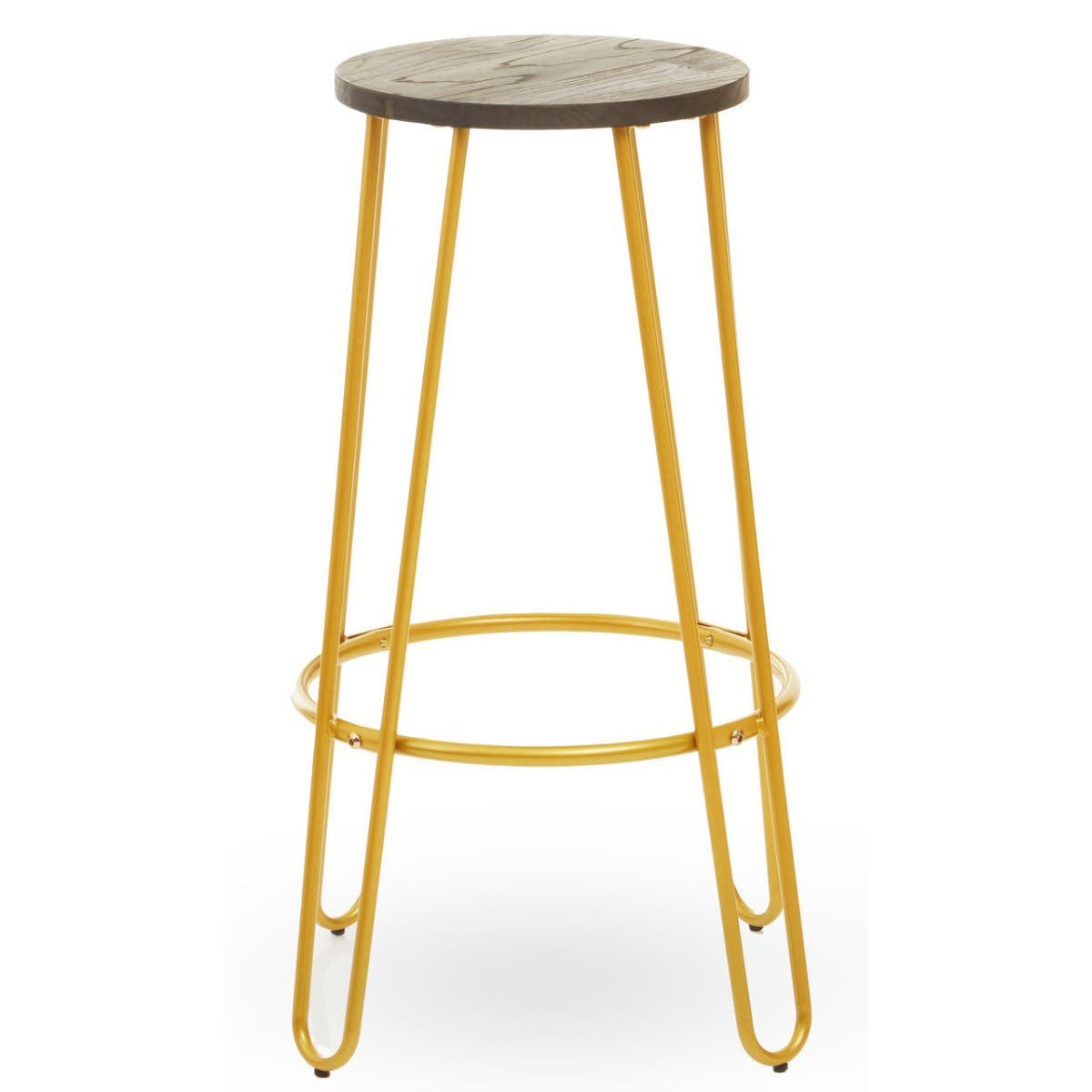 Elegant Gold Metal Frame Bar Stool with Elm Wood Seat