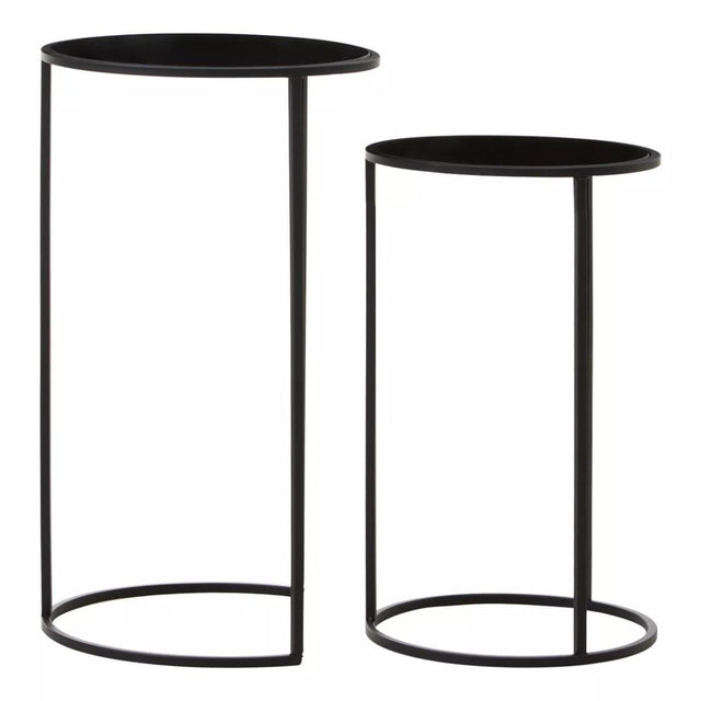 Avento Set Of Two Round Black Plant Stands