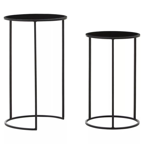 Avento Set Of Two Round Black Plant Stands