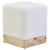 Mota Burl Wood And Cream Boucle Sqaure Stool