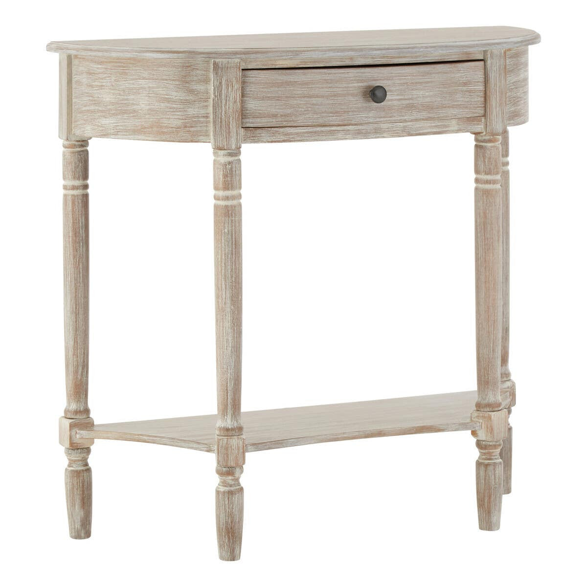 Heritage Natural Wash Half Moon Wooden Console Table with 1 Drawer