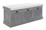 Heritage Grey Wash Three Drawer Wooden and Rattan Storage Bench with Cushion