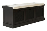 Heritage Black Three Drawer Wooden and Rattan Storage Bench with Cushion