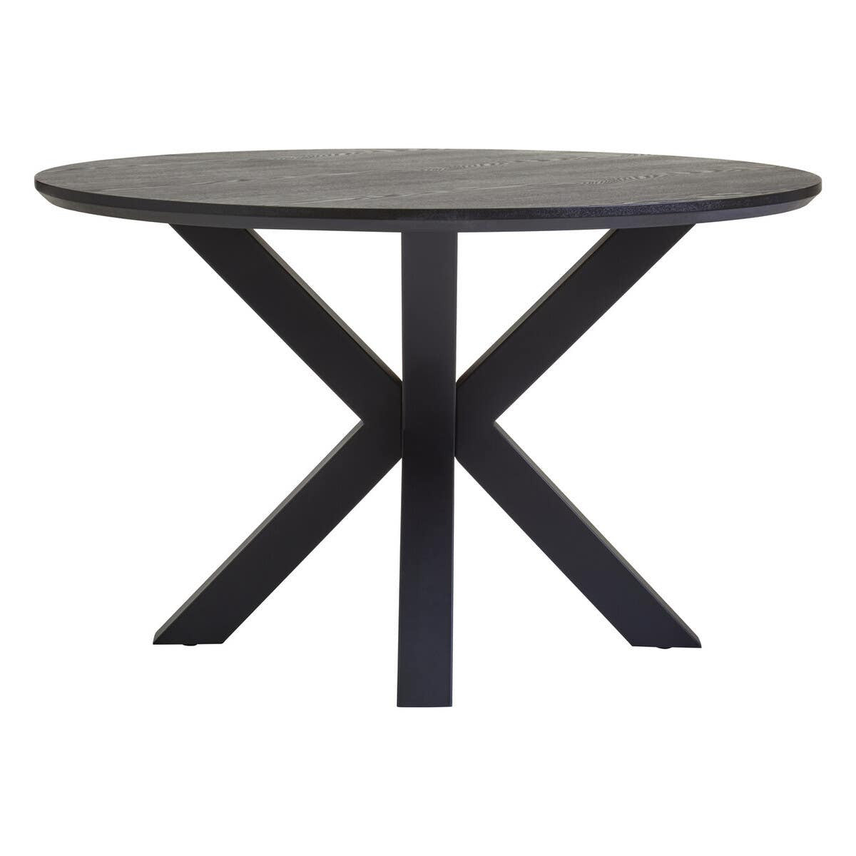 Salford Black Wood Veneer Round Dining Table With Metal Legs