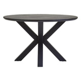 Salford Black Wood Veneer Round Dining Table With Metal Legs
