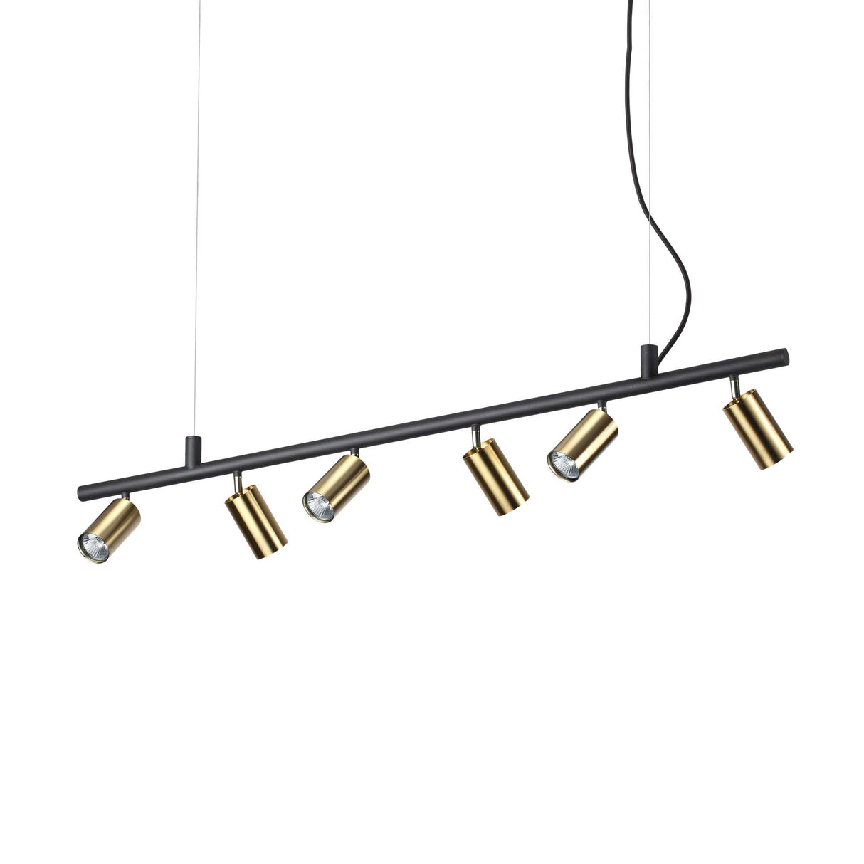 Luminous Splendor: Brass Pendant Light Fixture with Six Bulbs