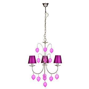 Hot Pink Glass 3 Arm Chandelier
