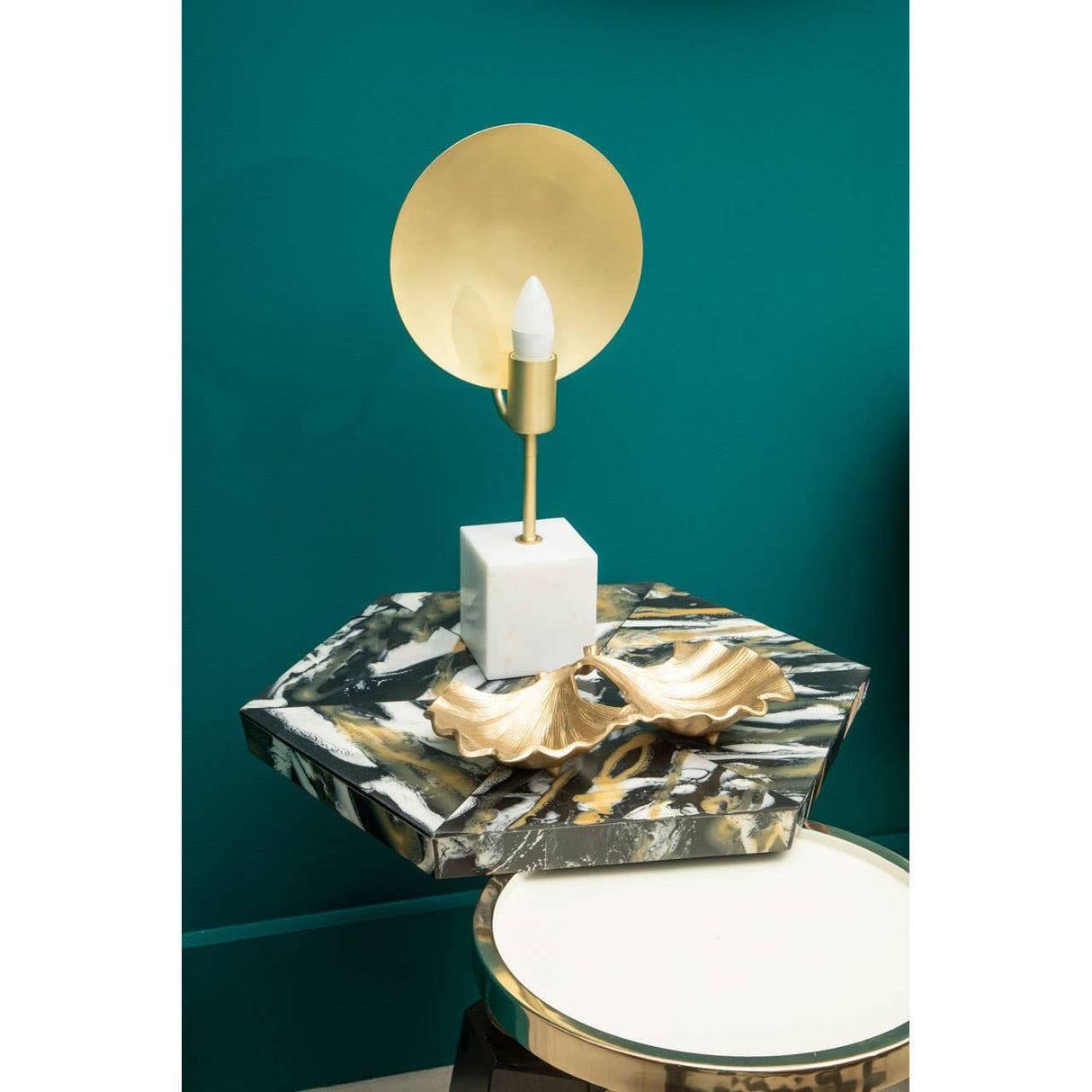 Metal Task Lamp With White Marble Block Base
