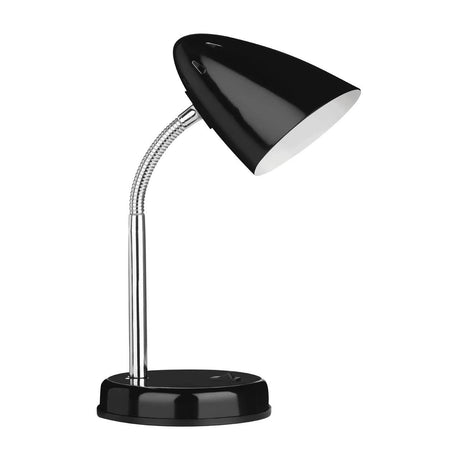 Flexi Black Metal And Chrome Desk Lamp With Eu Plug