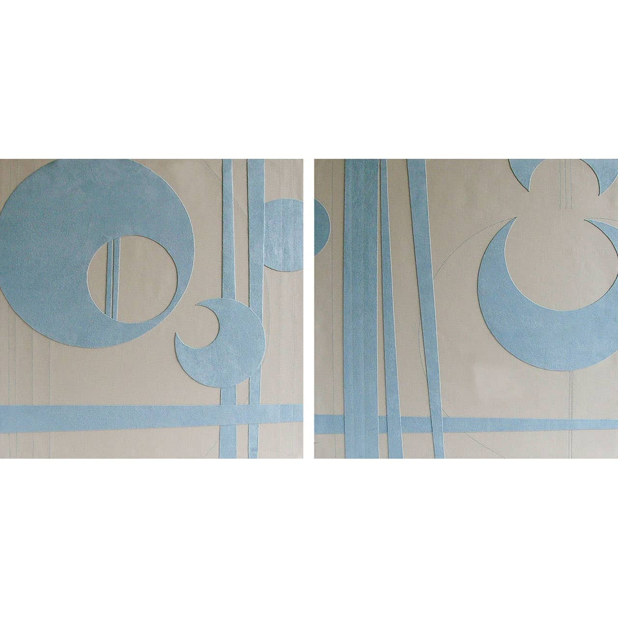 Suede Leather Canvas Set of 2 Square Blue & Cream Prints
