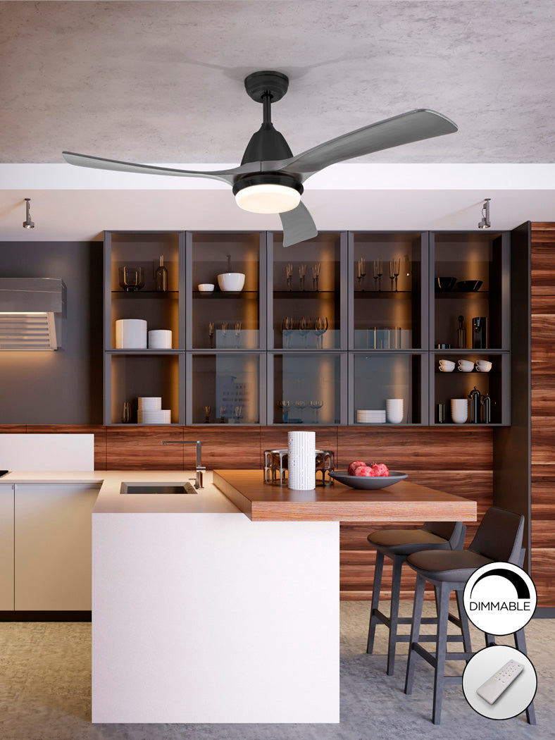 Elegant Black/Grey Aspas Fan with Dimmable Feature