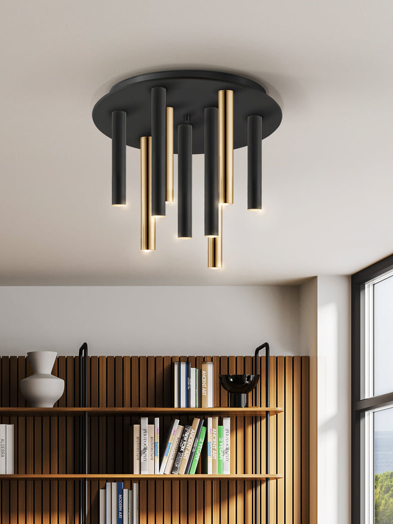Elegant Gold and Black 9-Light Ceiling Fixture