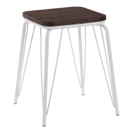 District White Metal / Elm Small Wood Stool